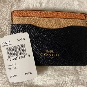 Coach Flat Card Case in Colorblock Crossgrain Leather NWT